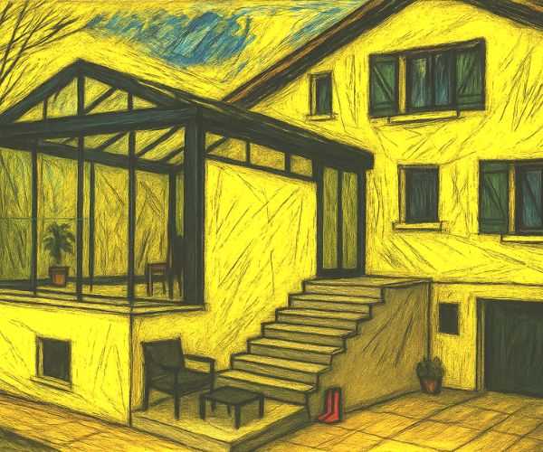 Croquis de conception de la véranda et de l’extension de terrasse à Villecresnes.