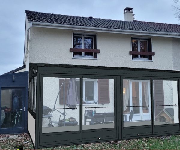 Simulation 3D d’une véranda aluminium attenante à la maison